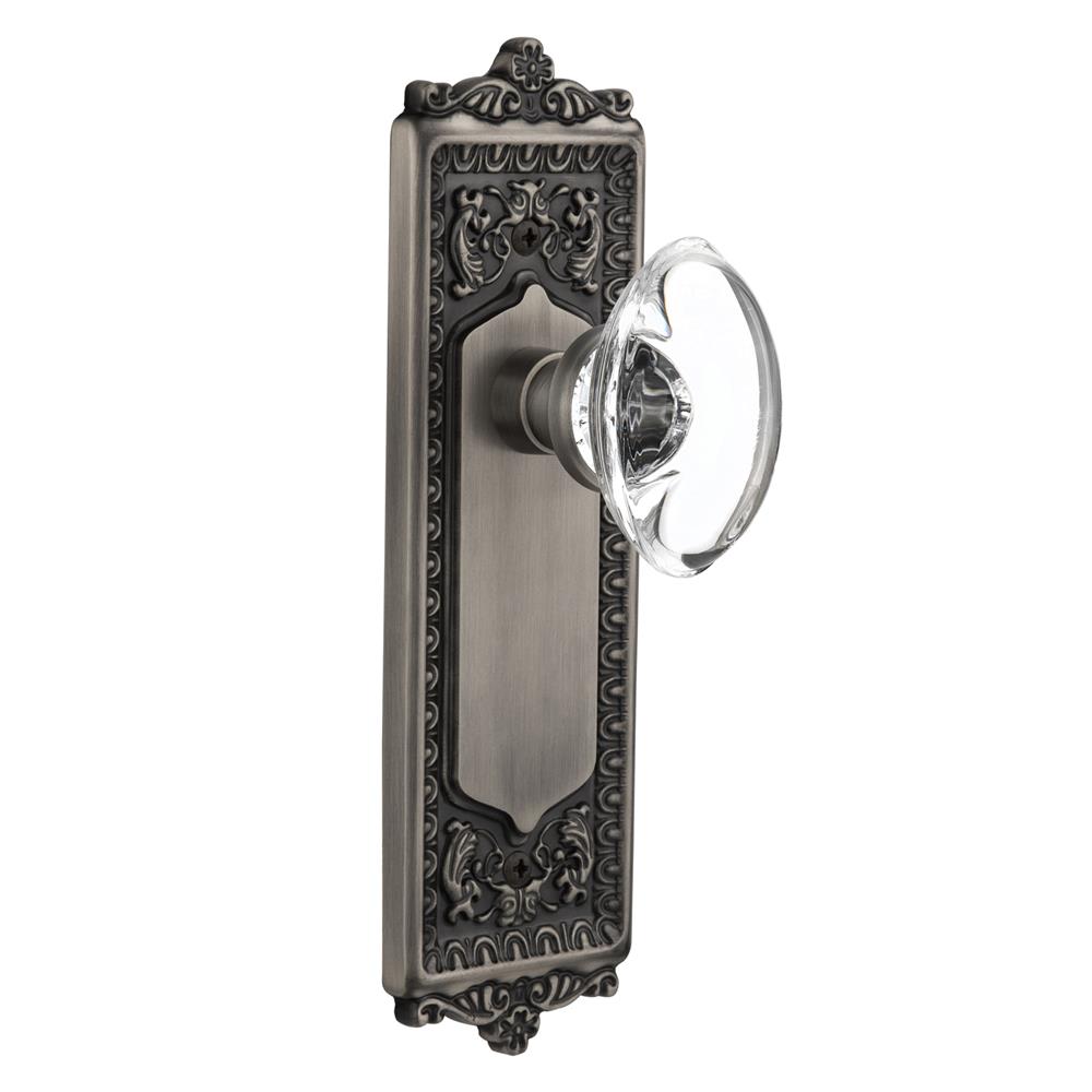 Nostalgic Warehouse EADOCC Privacy Knob Egg and Dart Plate with Oval Clear Crystal Knob without Keyhole in Antique Pewter